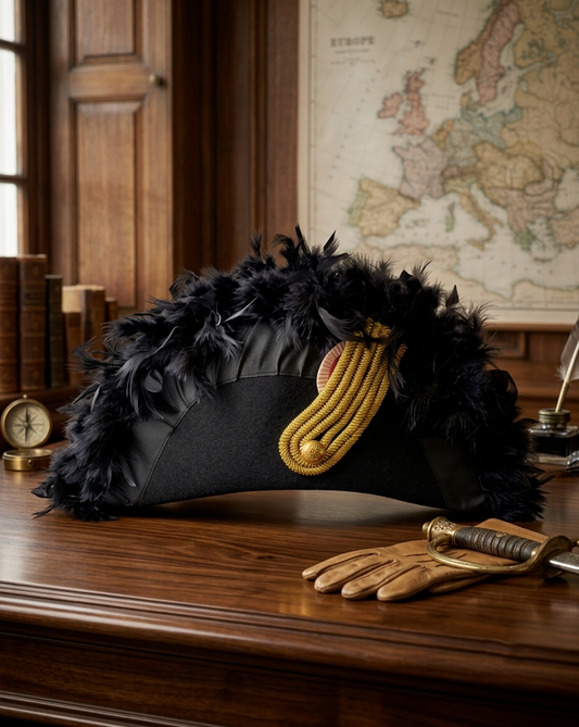 French Napoleonic General Bicorn Hat – Handcrafted Gold Bullion & Feather Trimmed