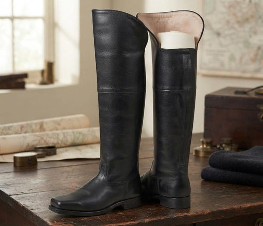 Handcrafted Napoleonic Era Long Military Boots | 19th Century European Officer Cavalry High Boots