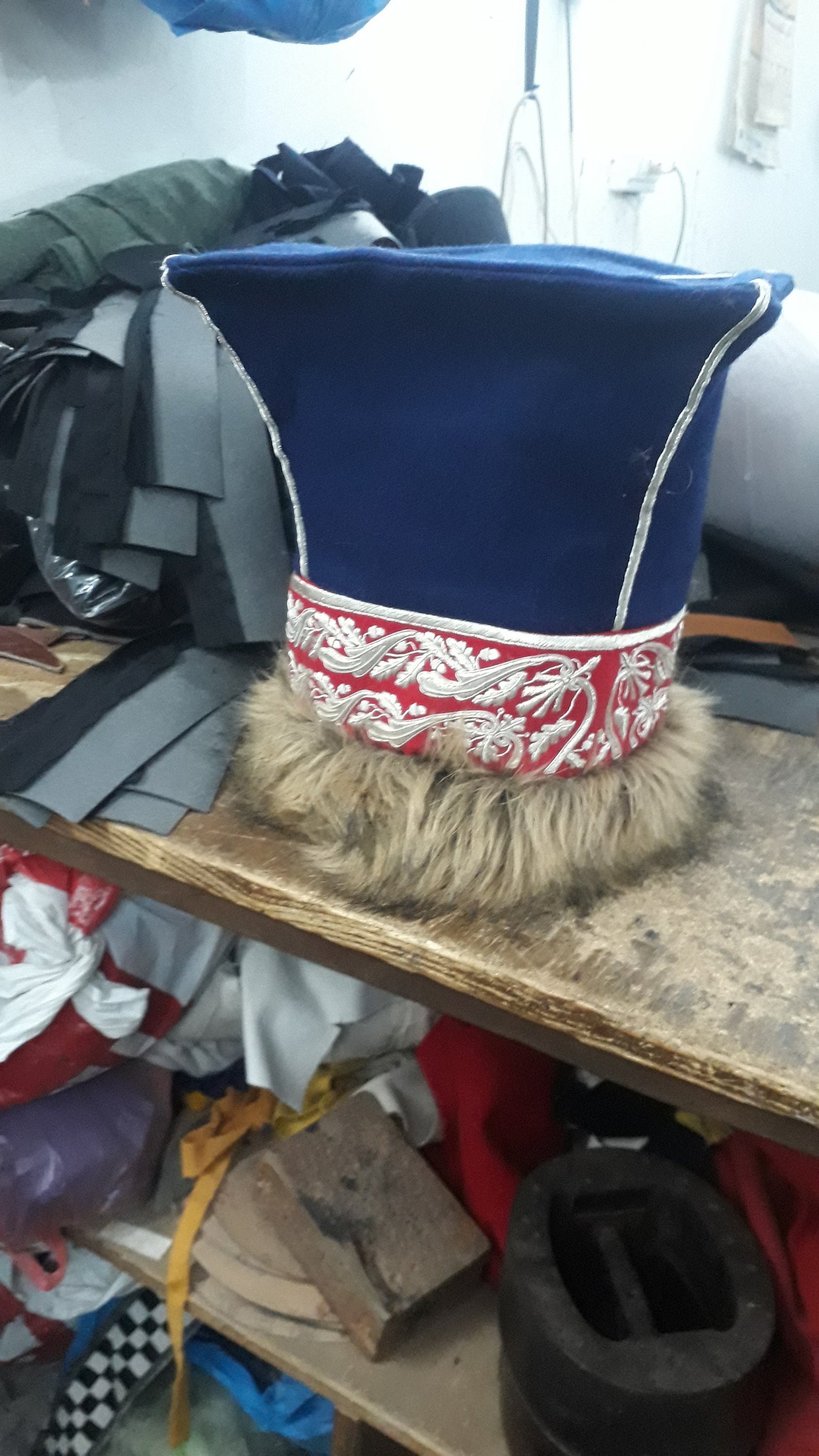 French Napoleonic Hussar Officer Hat – Senior Cavalry Headwear Replica with Faux Fur, Animal Friendly