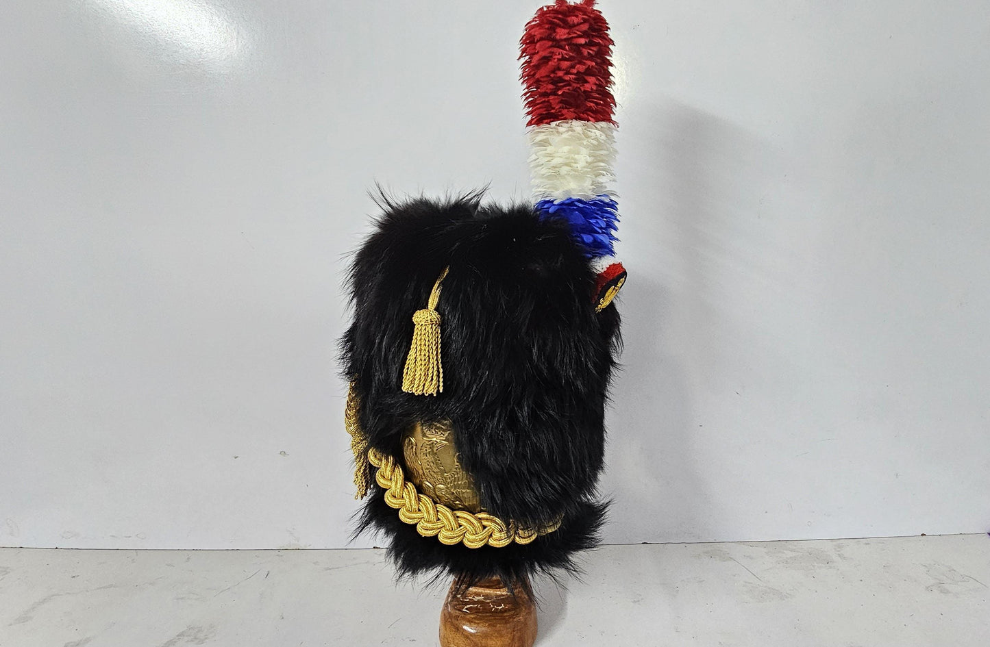 Napoleonic French Imperial Guard Shako Hat: Black Bear Skin, Gold Eagle