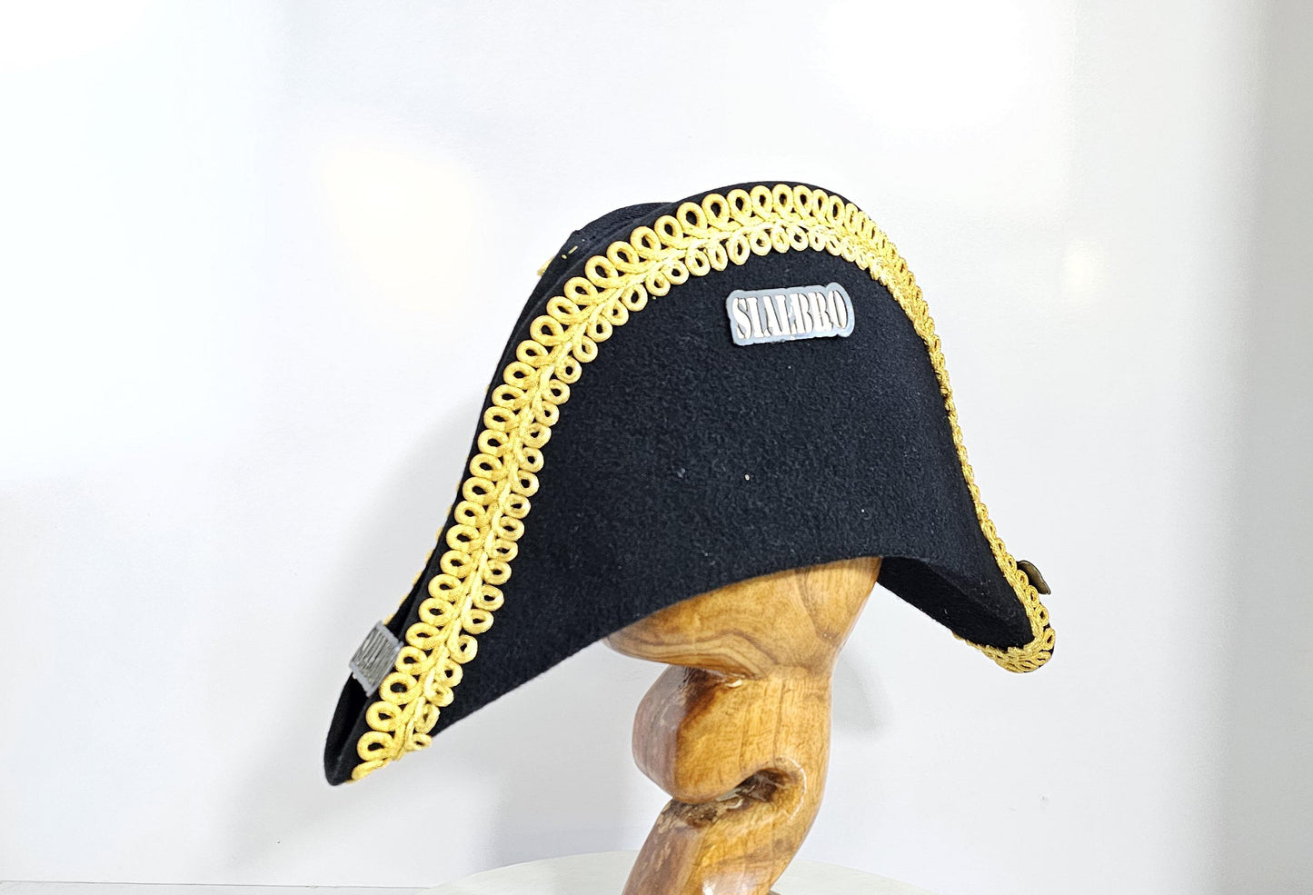 Napoleon Bicorne Hat: Black Felt with Gold Braid Trim
