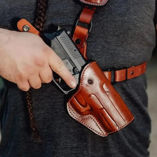 Leather Chest Holster for CZ Models with Magazine Pouch in Alaskan Style.