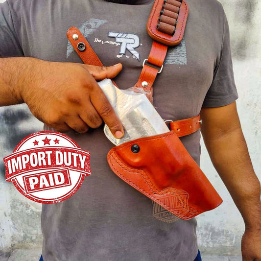 Leather Chest Revolver Holster for Ruger GP100 with Bullet Loops.