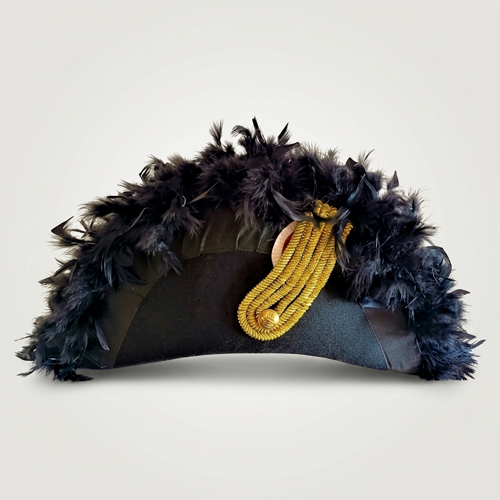 French Napoleonic General Bicorn Hat – Handcrafted Gold Bullion & Feather Trimmed