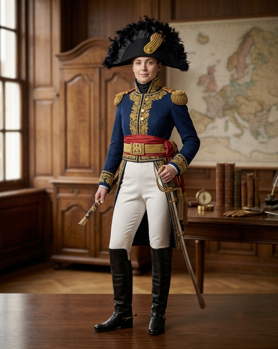 French Napoleonic General Bicorn Hat – Handcrafted Gold Bullion & Feather Trimmed