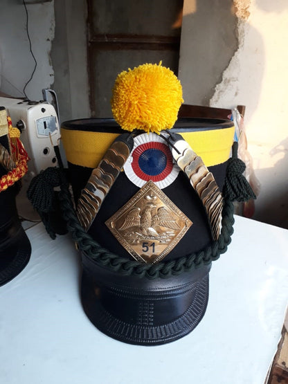 Handmade French Napoleonic Shako Helmet: Cowhide Brass Trim