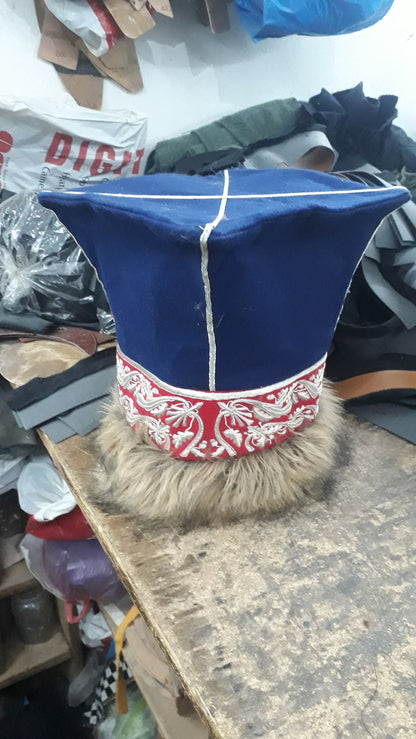 French Napoleonic Hussar Officer Hat – Senior Cavalry Headwear Replica with Faux Fur, Animal Friendly