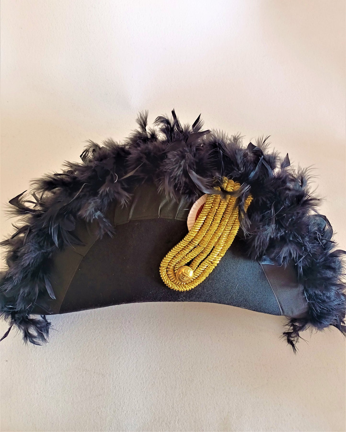 French Napoleonic General Bicorn Hat – Handcrafted Gold Bullion & Feather Trimmed