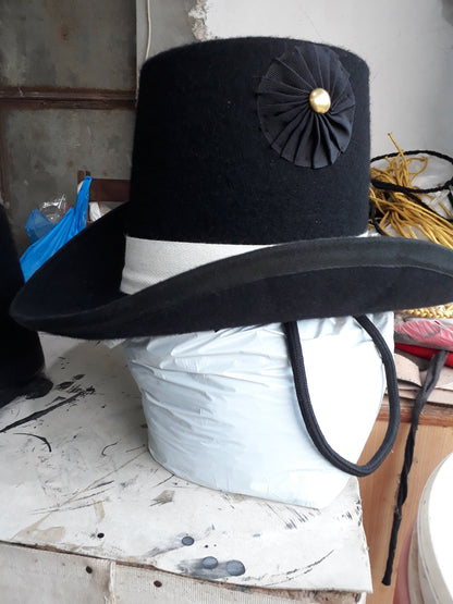 18th Century Historical Black Wide Brim Fedora Stovepipe Top Hat – Civil War & Regency Military Replica