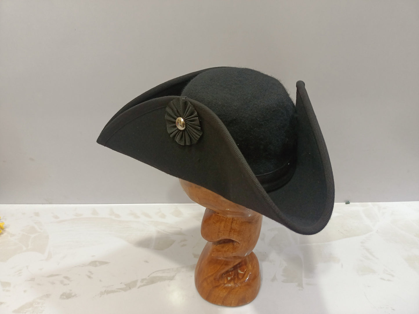 Edged Black Tricorn Pirate Hat  Soft Felt Hat