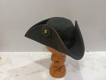 Edged Black Tricorn Pirate Hat  Soft Felt Hat