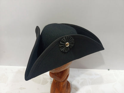 Edged Black Tricorn Pirate Hat  Soft Felt Hat