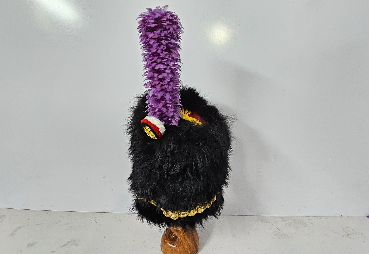 Napoleonic French Imperial Guard Shako Hat: Black Bear Skin, Gold Eagle