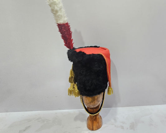Reproduction British 11th Hussars Busby with Cap Line – Faux Rabbit Fur, Animal Friendly