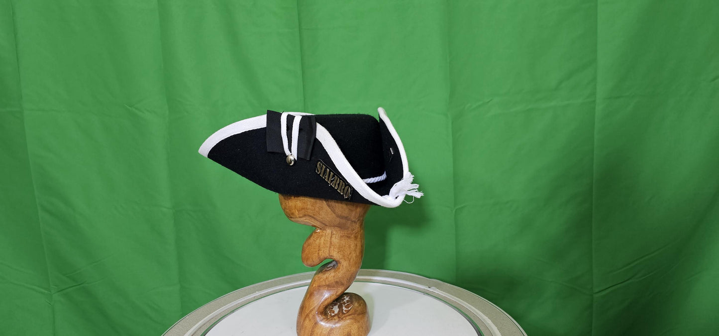 Revolutionary War Military Fur Felt Cocked Hat With Hand Sewn White Worsted Wool Binding