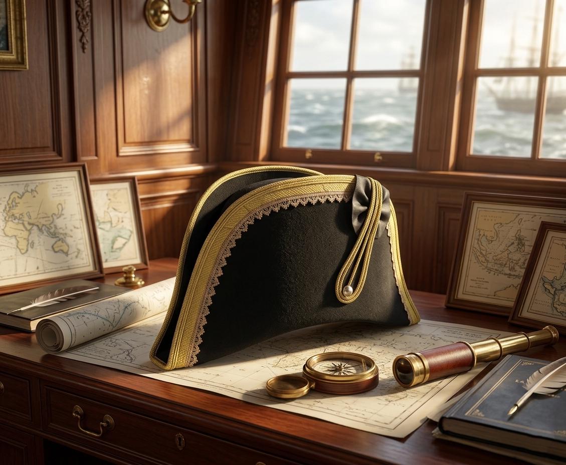 1805 Royal Navy Admiral Hat - Classic Naval Uniform Bicorn Cap for Reenactments