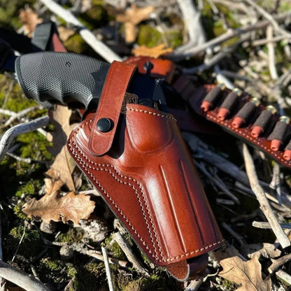 Leather Chest Revolver Holster for Taurus Raging Hunter with Bullet Loops.