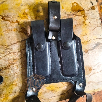 Leather Horizontal OWB Shoulder Holster for Springfield Models with Mag Holder