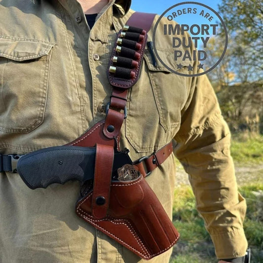 Leather Chest Revolver Holster for Taurus Raging Hunter with Bullet Loops.