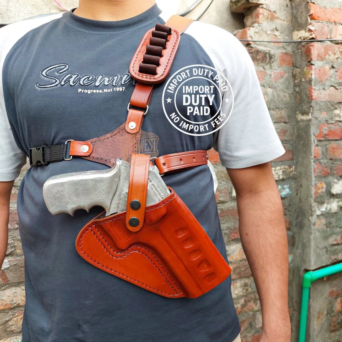 Leather Chest Revolver Holster for Chiappa Rhino 40DS/60DS with Bullet Loops.