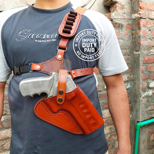 Leather Chest Revolver Holster for Chiappa Rhino 40DS/60DS with Bullet Loops.