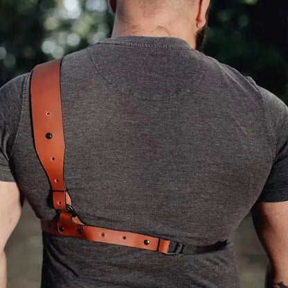 Leather Chest Holster for Sig Sauer P365 Series with Mag Pouch in Alaskan Style.