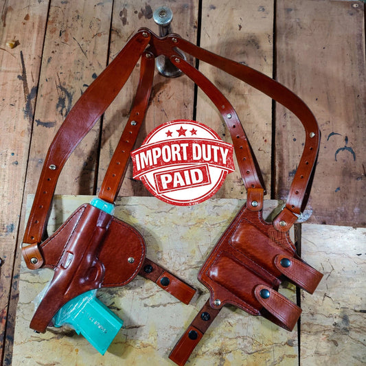 Leather Horizontal Shoulder Holster for CZ Models with Dual Carry Magazine Pouch