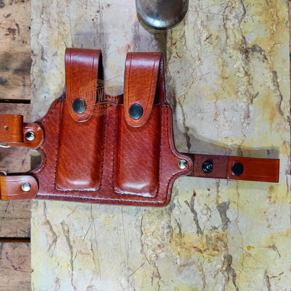 Leather Horizontal Shoulder Holster for Sig Sauer P320 M17 with Mag Pouch.