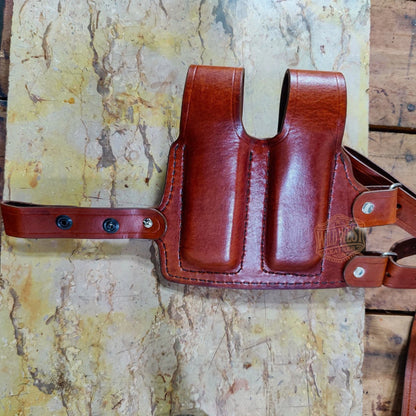 Leather Horizontal Shoulder Holster for Ruger Models with Dual Carry Mag Pouch