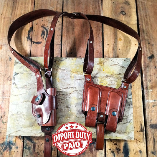 Leather Vertical Roto Shoulder Holster for Sig Sauer P365 Series with Mag Pouch