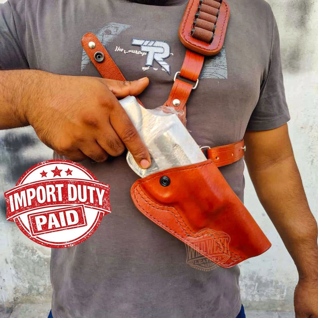 Leather Chest Revolver Holster for Ruger GP100 with Bullet Loops.