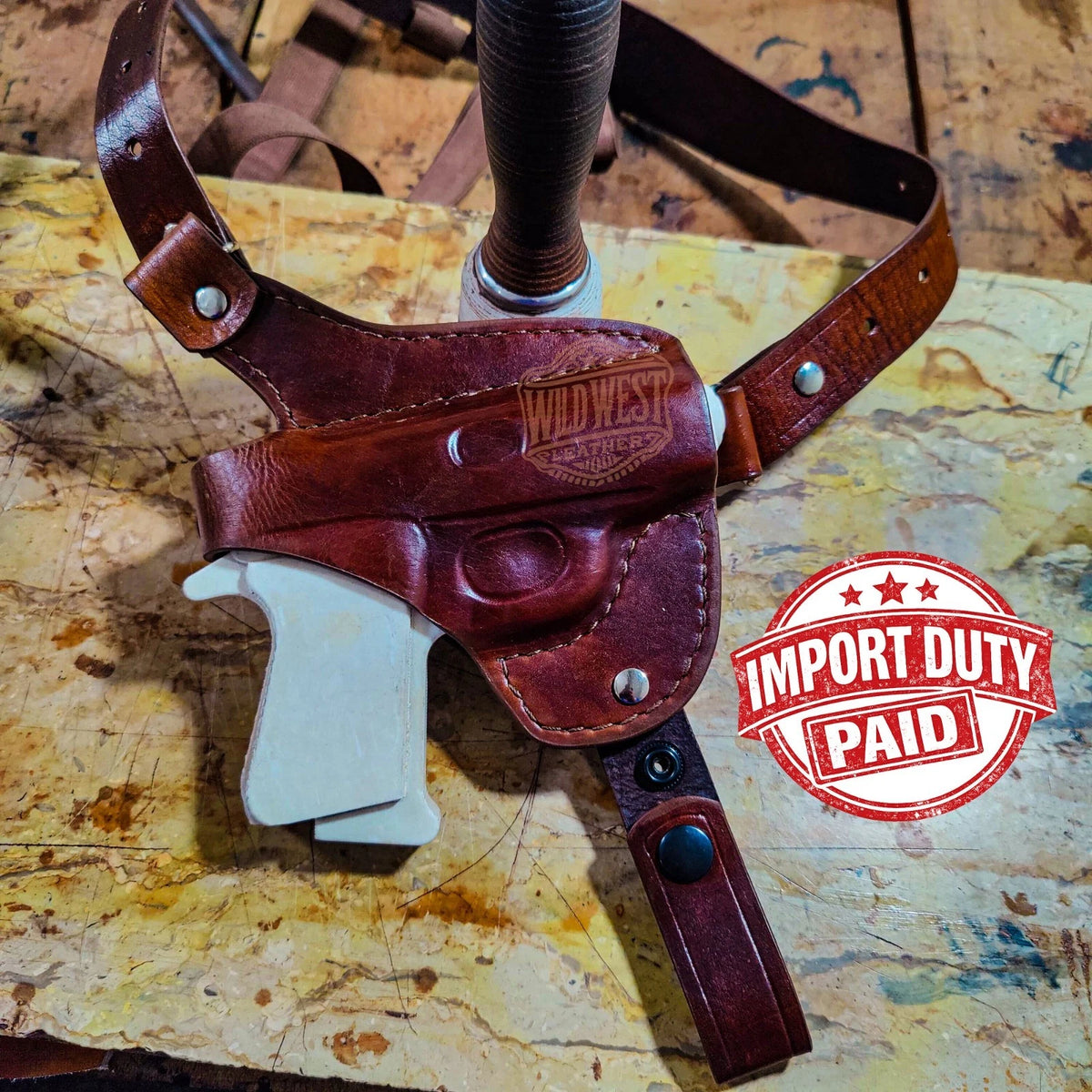 Leather Horizontal Shoulder Holster for Sig Sauer P229 with Tie Down Strap.