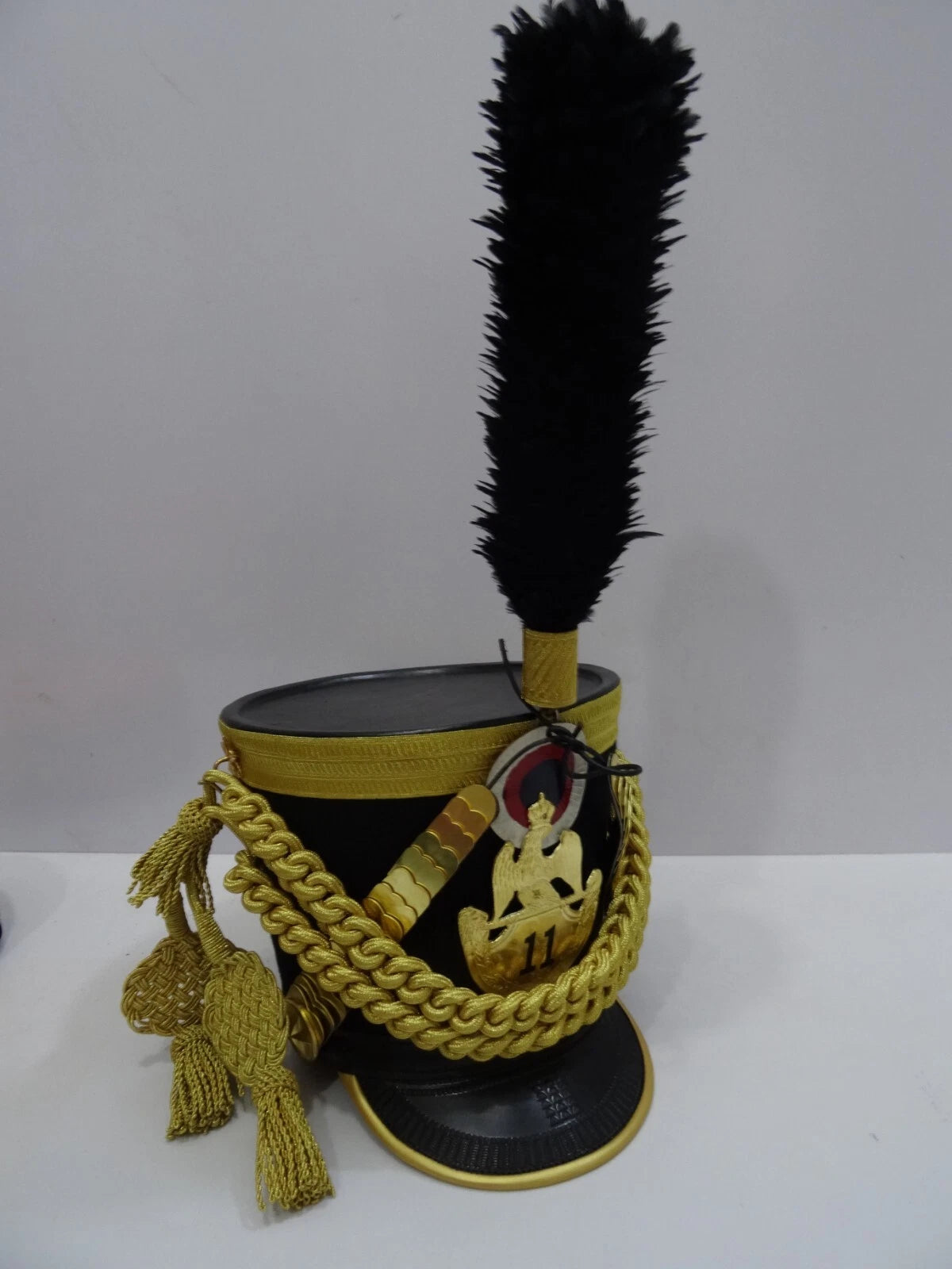 Handcrafted Historical 11th Regiment Military Shako Hat with Tall Plume