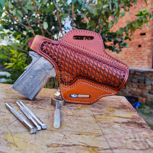 Handmade Custom Leather Western Holster for Sig Sauer P320 M17 in Basketweave
