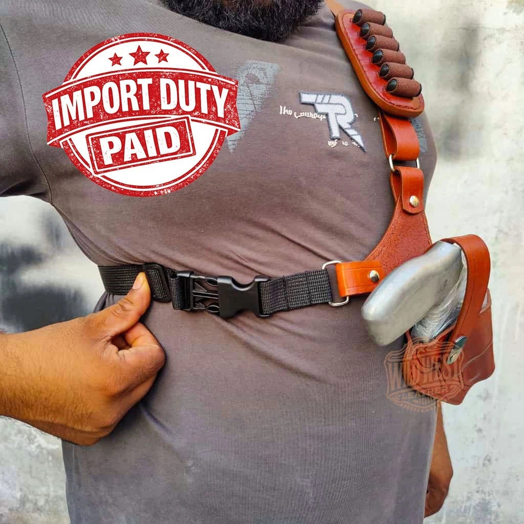 Leather Chest Revolver Holster for Ruger GP100 with Bullet Loops.