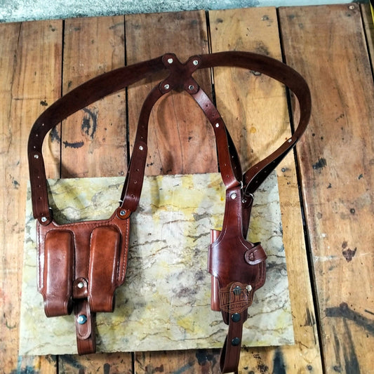 Leather Vertical Roto Shoulder Holster for Sig Sauer P220 Models with Mag Pouch