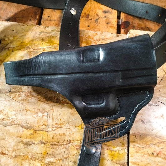 Leather Horizontal OWB Shoulder Holster for CZ Models with Dual Carry Mag Pouch.
