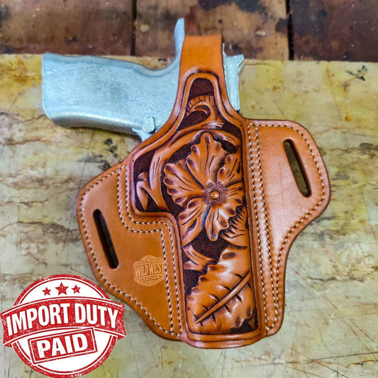 Handmade Custom Leather Western Holster for Beretta Models in Floral Carving