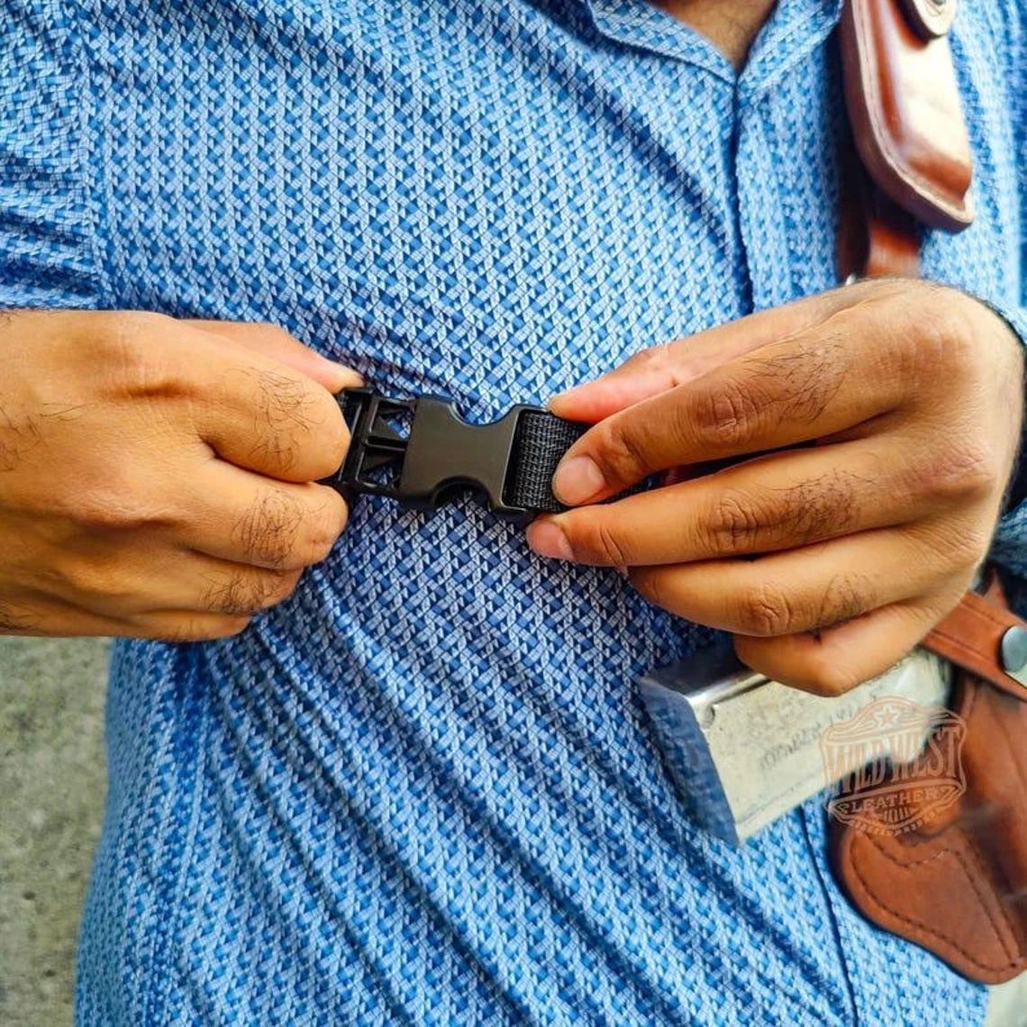 Leather Chest Holster for Sig Sauer P320 Series with Mag Pouch in Alaskan Style.