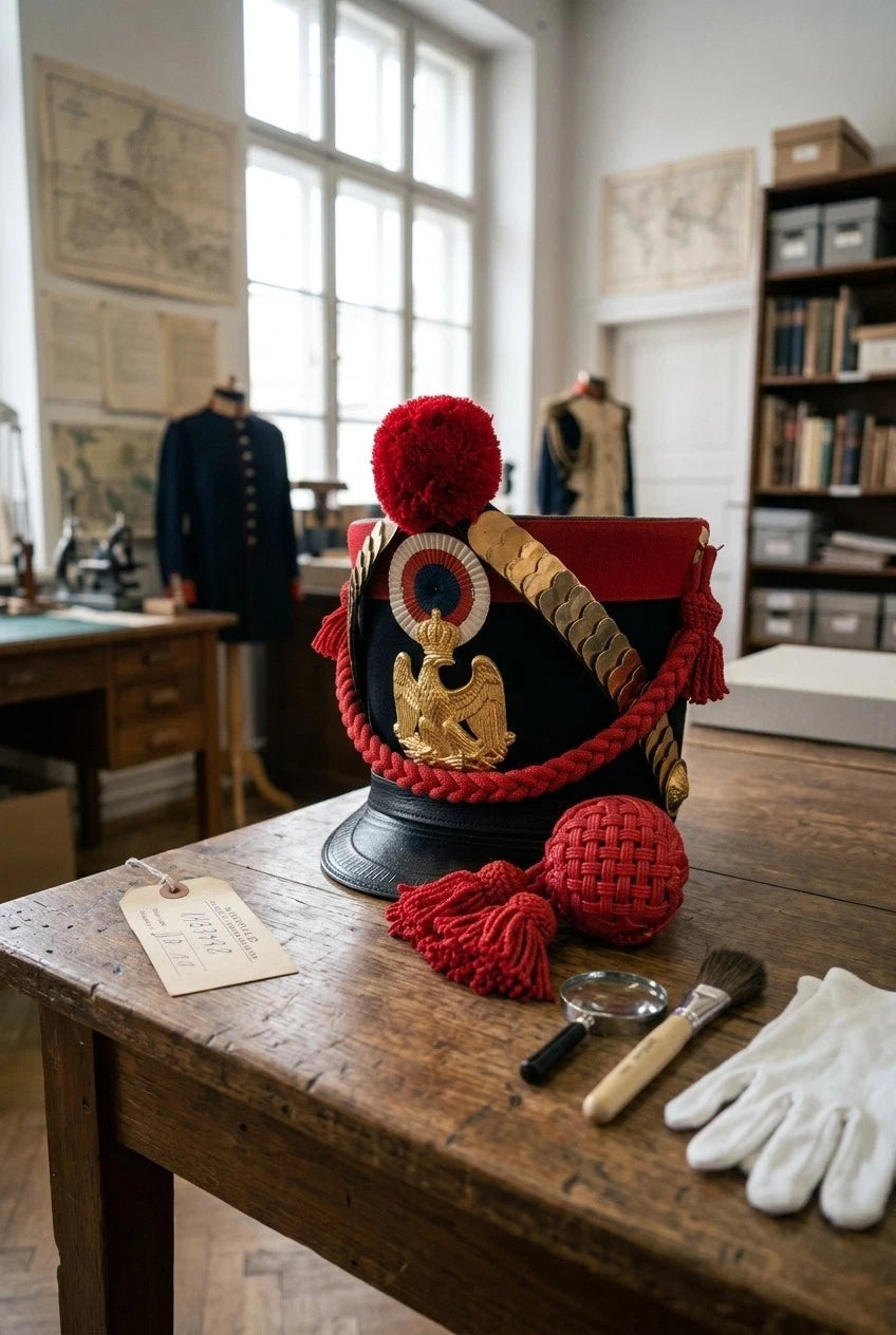 Custom French Napoleonic Shako Hat Red Pom Pom Brass Eagle Reenactment Repro