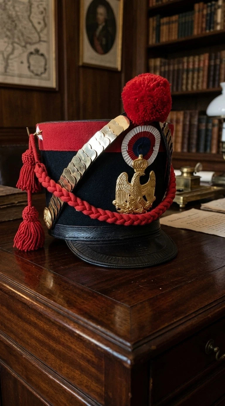 Custom French Napoleonic Shako Hat Red Pom Pom Brass Eagle Reenactment Repro