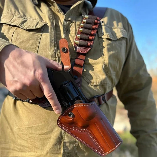 Leather Chest Revolver Holster for Colt Single Action Army with Bullet Loops.