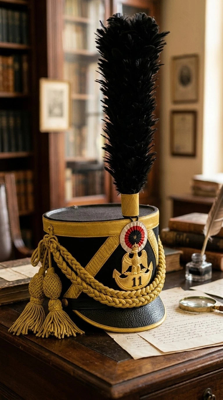 Handcrafted Historical 11th Regiment Military Shako Hat with Tall Plume
