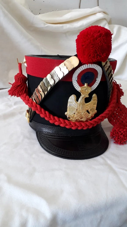Custom French Napoleonic Shako Hat Red Pom Pom Brass Eagle Reenactment Repro
