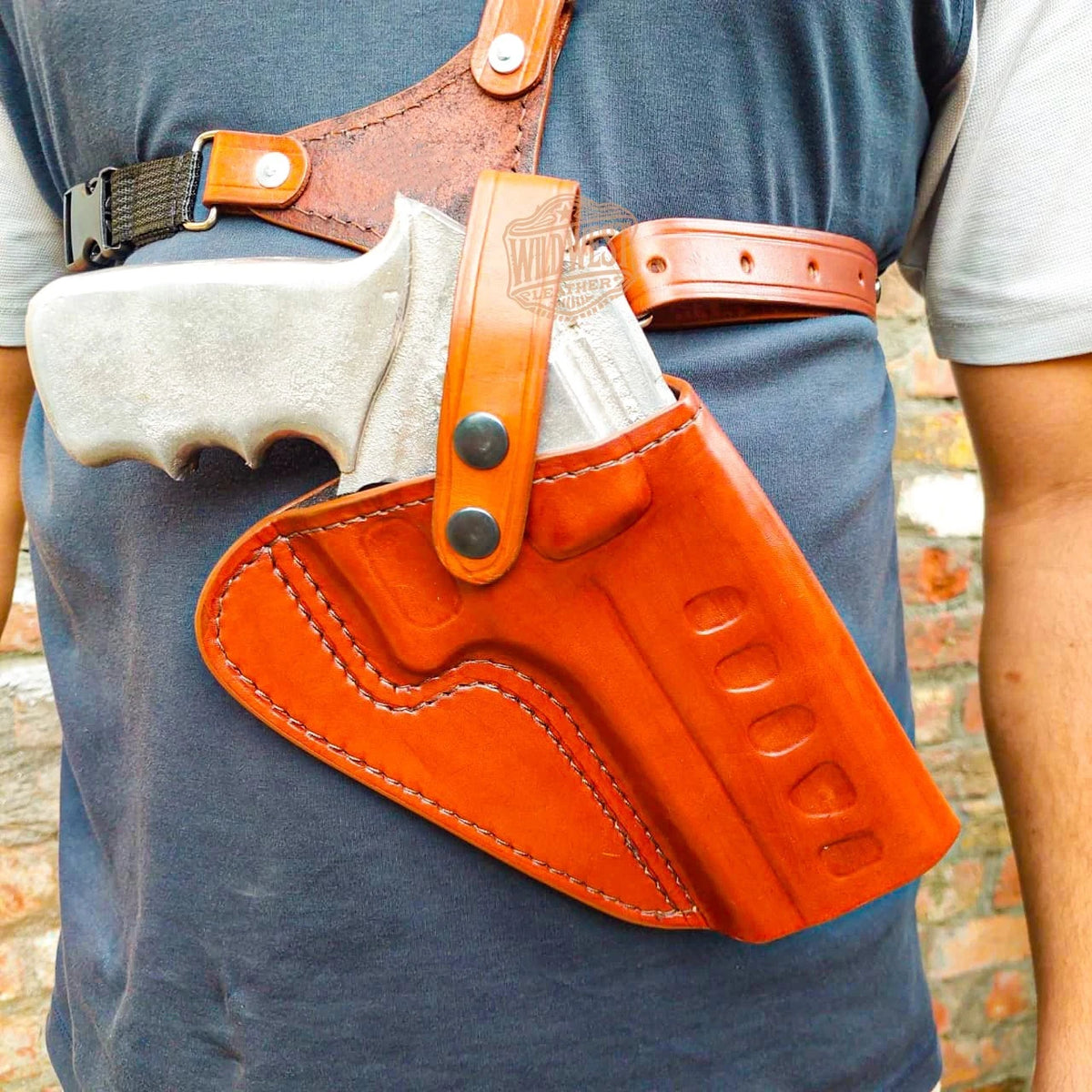 Leather Chest Revolver Holster for Chiappa Rhino 40DS/60DS with Bullet Loops.