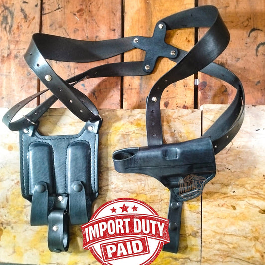 Leather Horizontal OWB Shoulder Holster for Springfield Models with Mag Holder