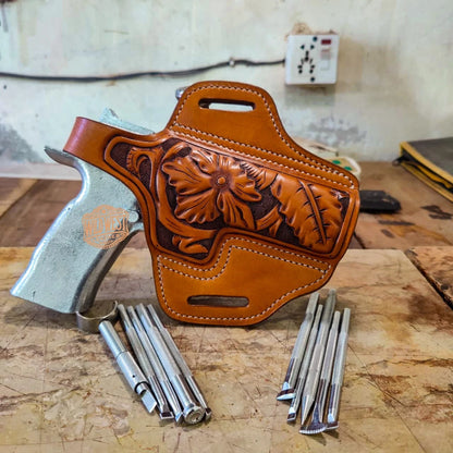 Handmade Custom Leather Western Holster for Sig Sauer P238 in Floral Carving