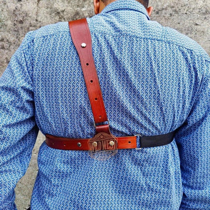Leather Chest Holster for Sig Sauer P320 Series with Mag Pouch in Alaskan Style.