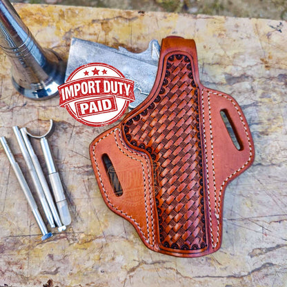 Handmade Custom Leather Western Holster for Ruger Models in Basketweave