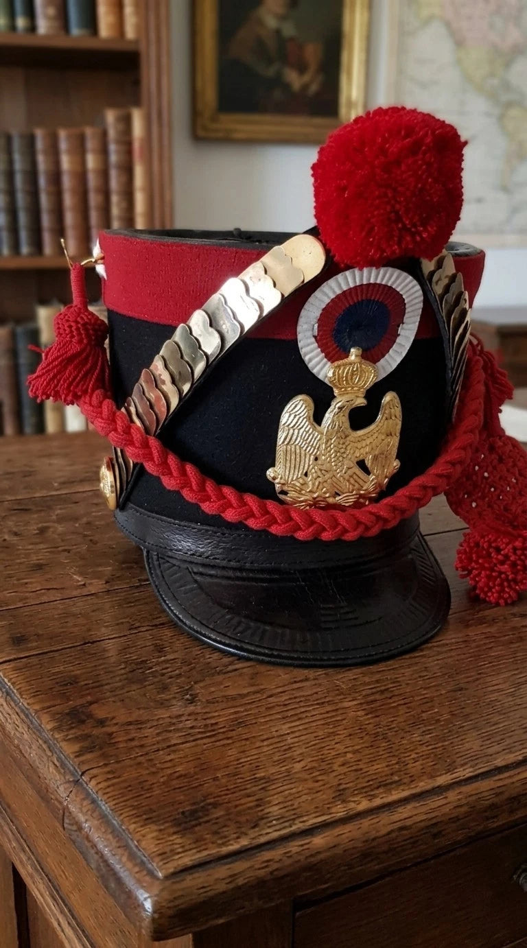 Custom French Napoleonic Shako Hat Red Pom Pom Brass Eagle Reenactment Repro